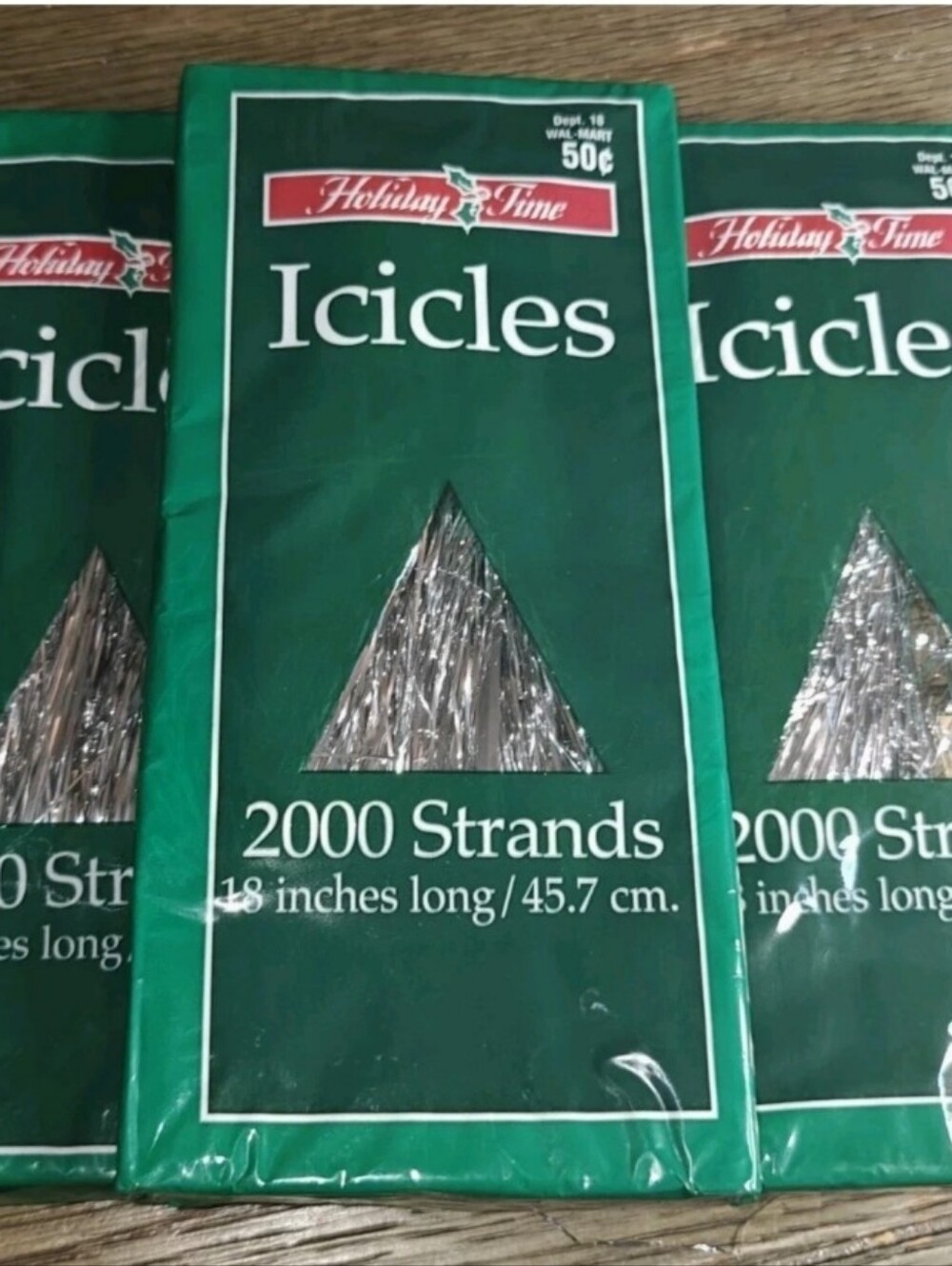3 Vtg NOS Wal-mart 2000 Strand Icicles 18" Foil Silver Christmas Tree Tinsel NIP